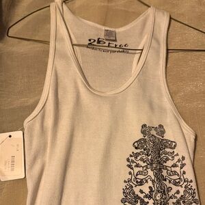 White Sleeveless Dress with Black Pattern